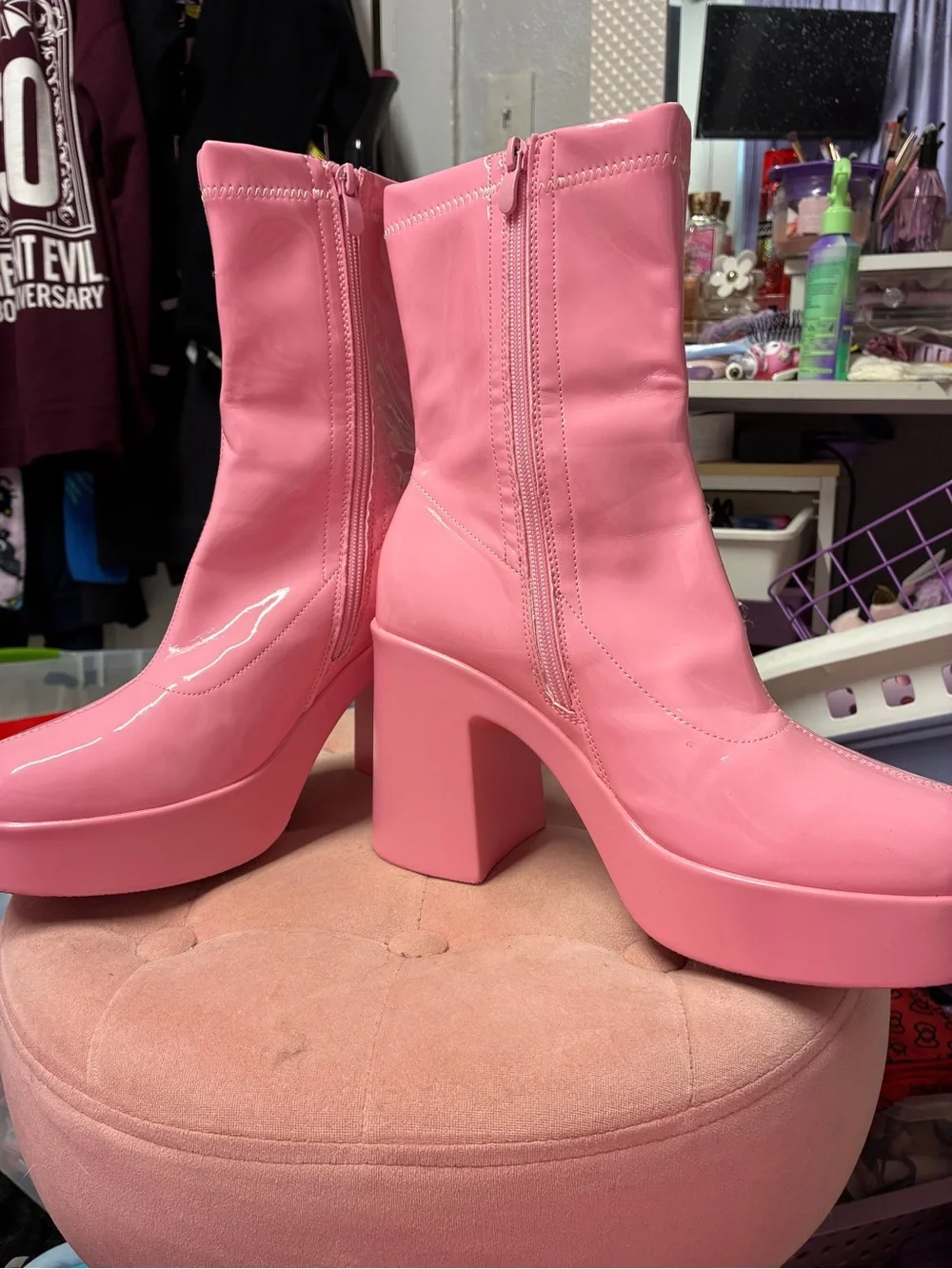 Pink gogo boots faux leather